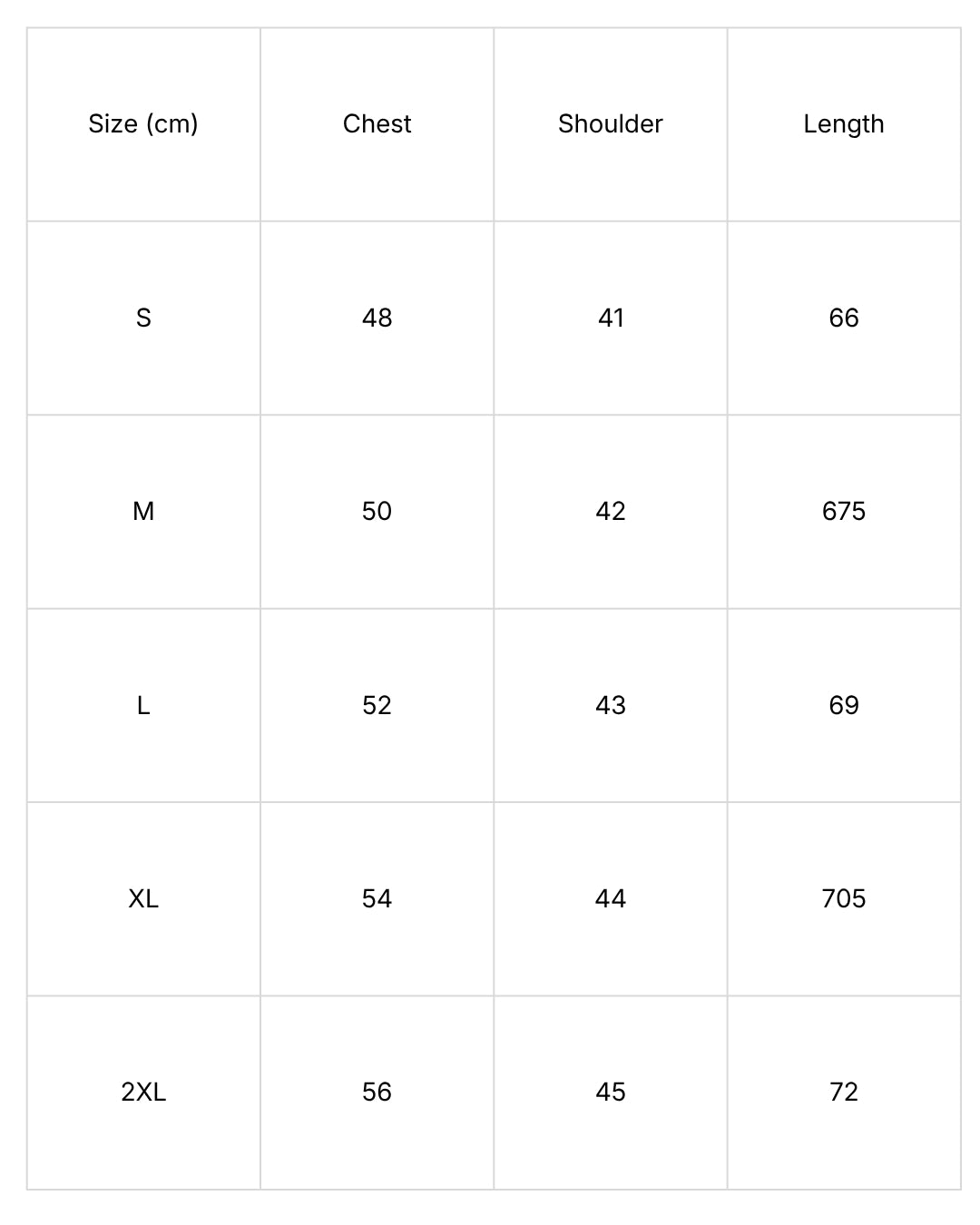 Size chart