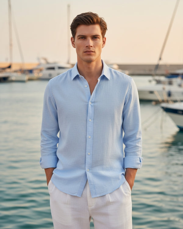 Catalonia Linen Summer Shirt - Light Blue