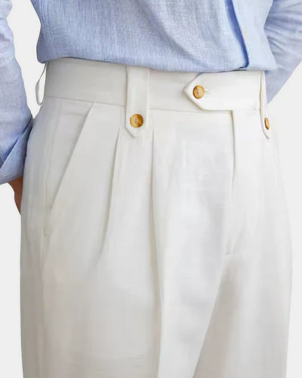 Coruña Neat Linen Trousers - White