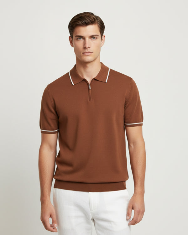 Retro Knit Zip Polo - Bruin