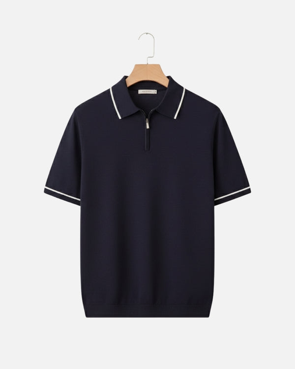 Retro Knit Zip Polo - Navy