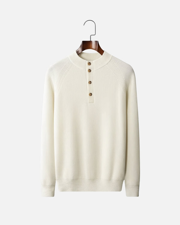 Kasjmierblend Button-Neck Sweater - Ivoor