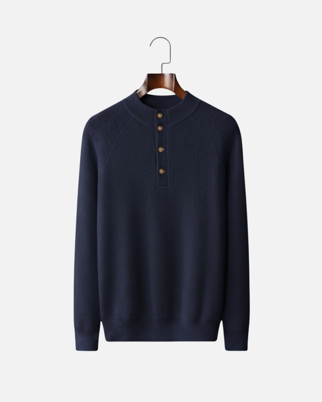 Kasjmierblend Button-Neck Sweater - Navy