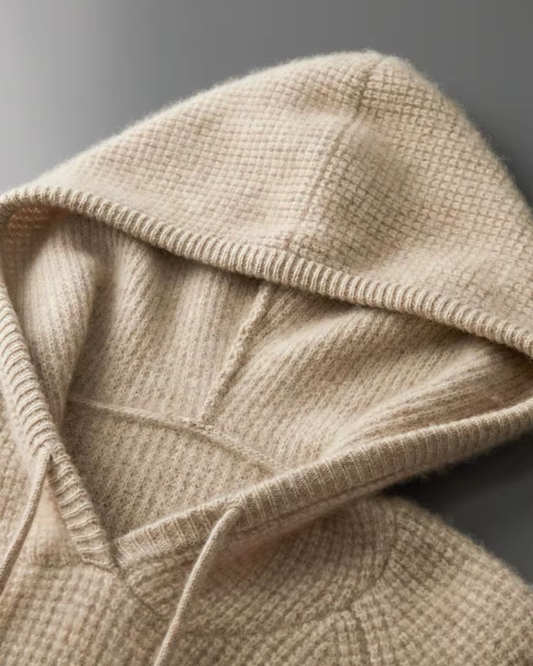 Kasjmierblend Waffle Knit Hoodie - Camel