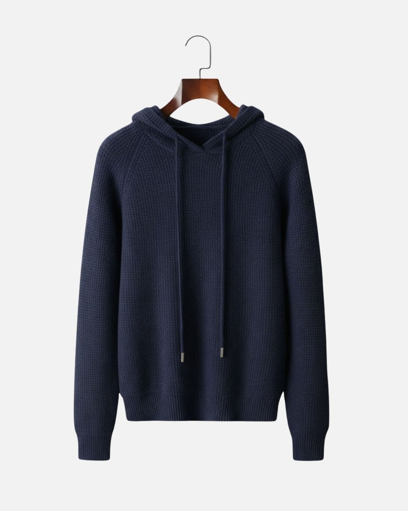 Kasjmierblend Waffle Knit Hoodie - Navy