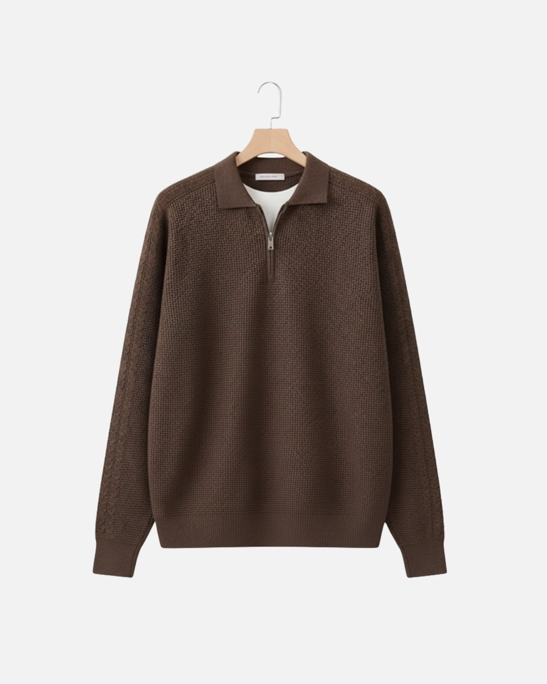 Katoenen Waffle Half-Zip Sweater - Espresso