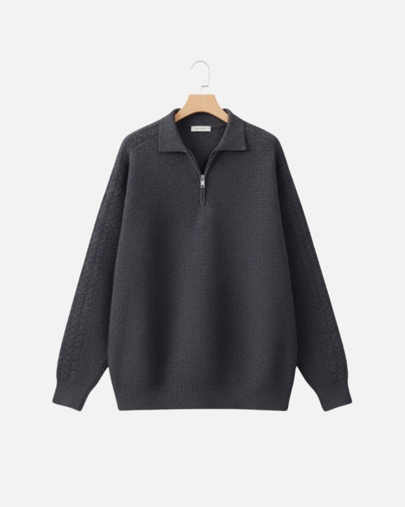 Katoenen Waffle Half-Zip Sweater - Grafiet