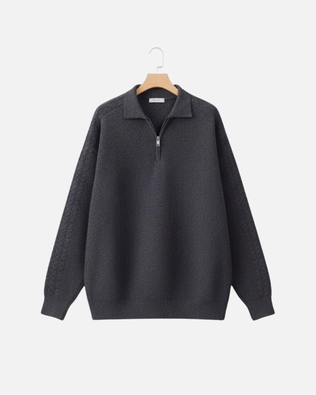 Katoenen Waffle Half-Zip Sweater - Grafiet