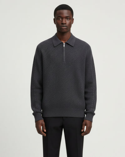 Katoenen Waffle Half-Zip Sweater - Grafiet