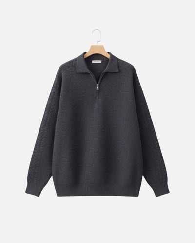 Katoenen Waffle Half-Zip Sweater - Grafiet