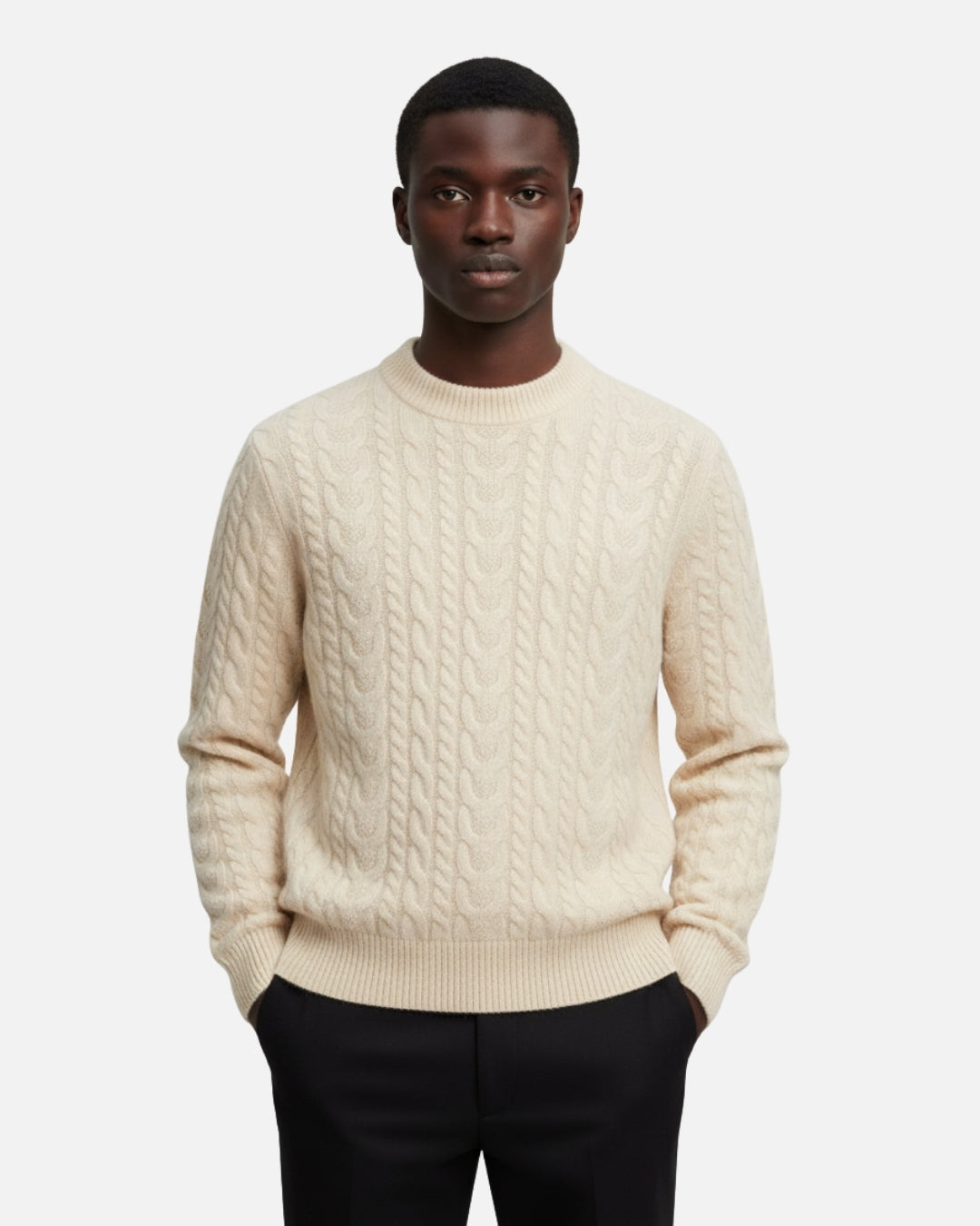 Merinowollen Cable Knit Trui - Beige