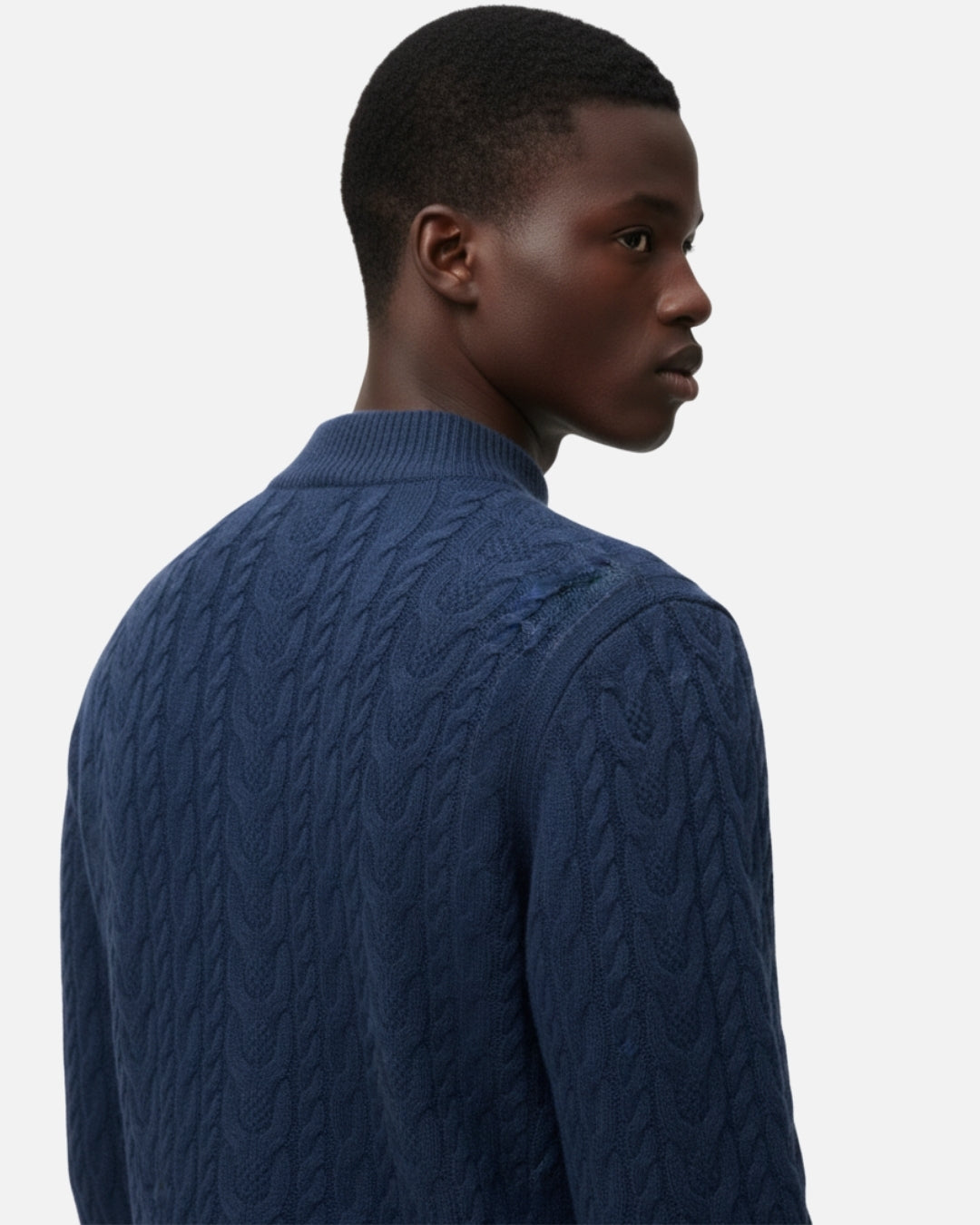 Merinowollen Cable Knit Trui - Navy
