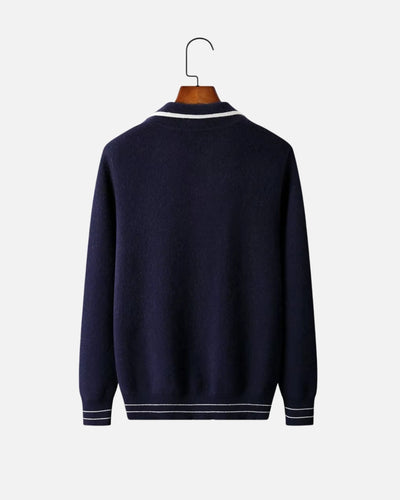 Merinowollen Full-Zip Polo Two-Tone - Navy