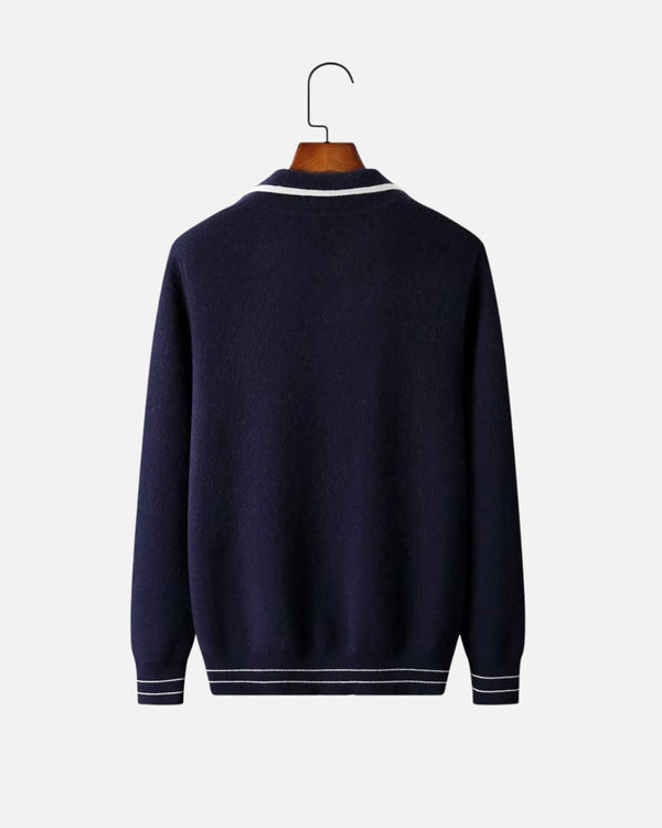 Merinowollen Full-Zip Polo Two-Tone - Navy