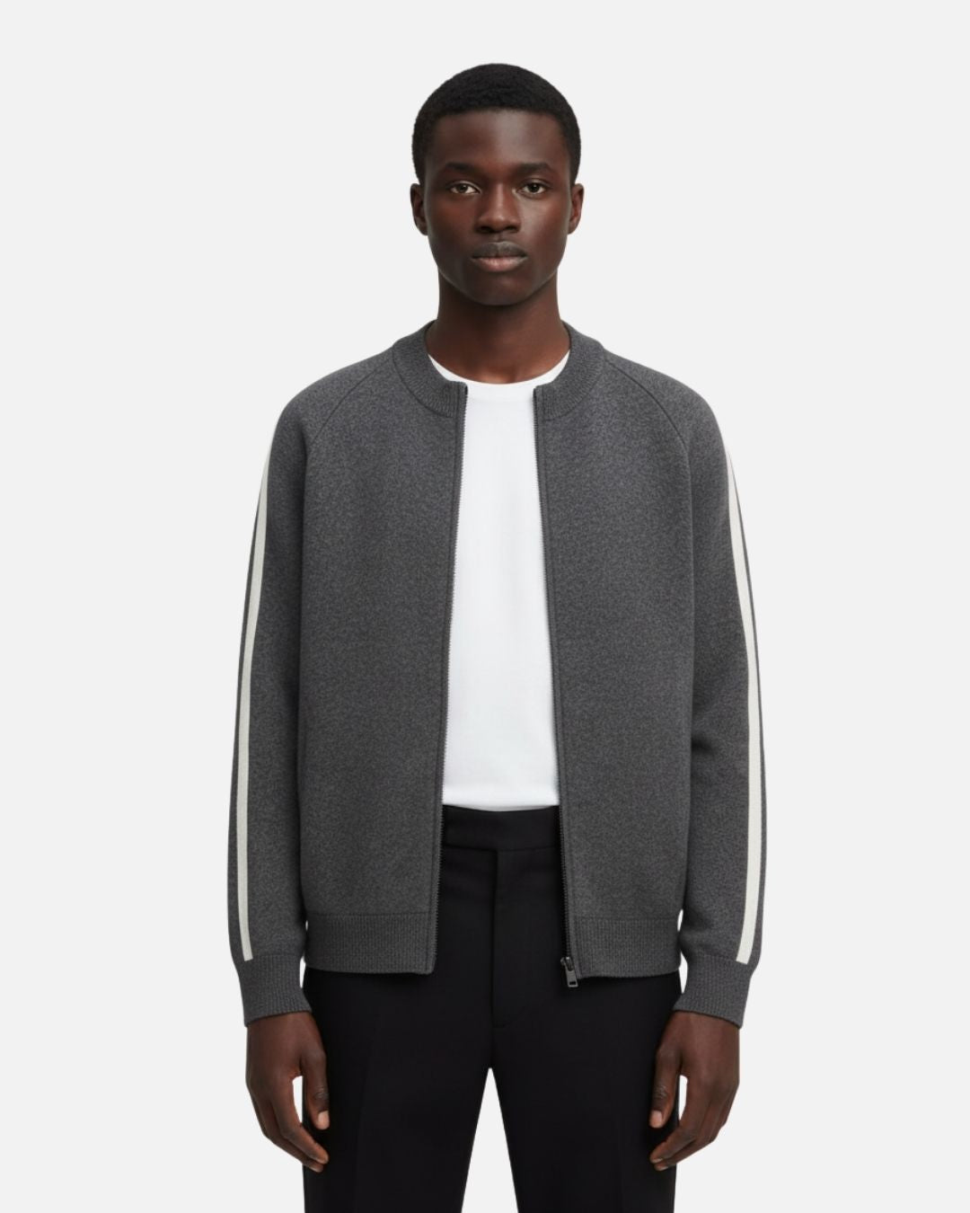 Merinowollen Full-Zip Stripe Sweater - Grafiet