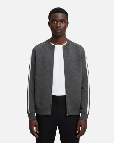 Merinowollen Full-Zip Stripe Sweater - Grafiet