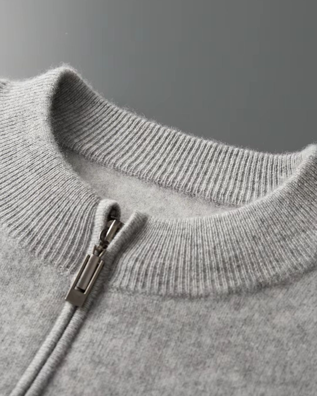 Merinowollen Full-Zip Stripe Sweater - Grijs