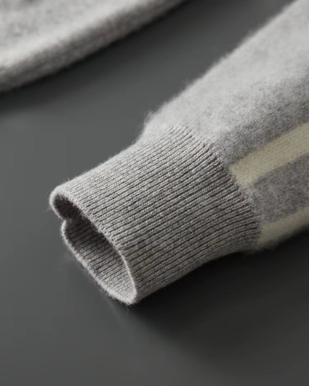 Merinowollen Full-Zip Stripe Sweater - Grijs