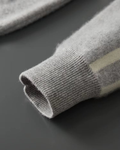 Merinowollen Full-Zip Stripe Sweater - Grijs