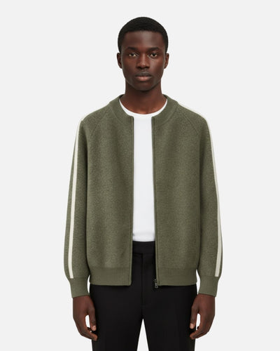 Merinowollen Full-Zip Stripe Sweater - Olijf