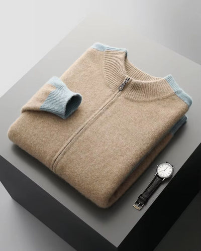 Merinowollen Full-Zip Sweater Two-Tone - Camel
