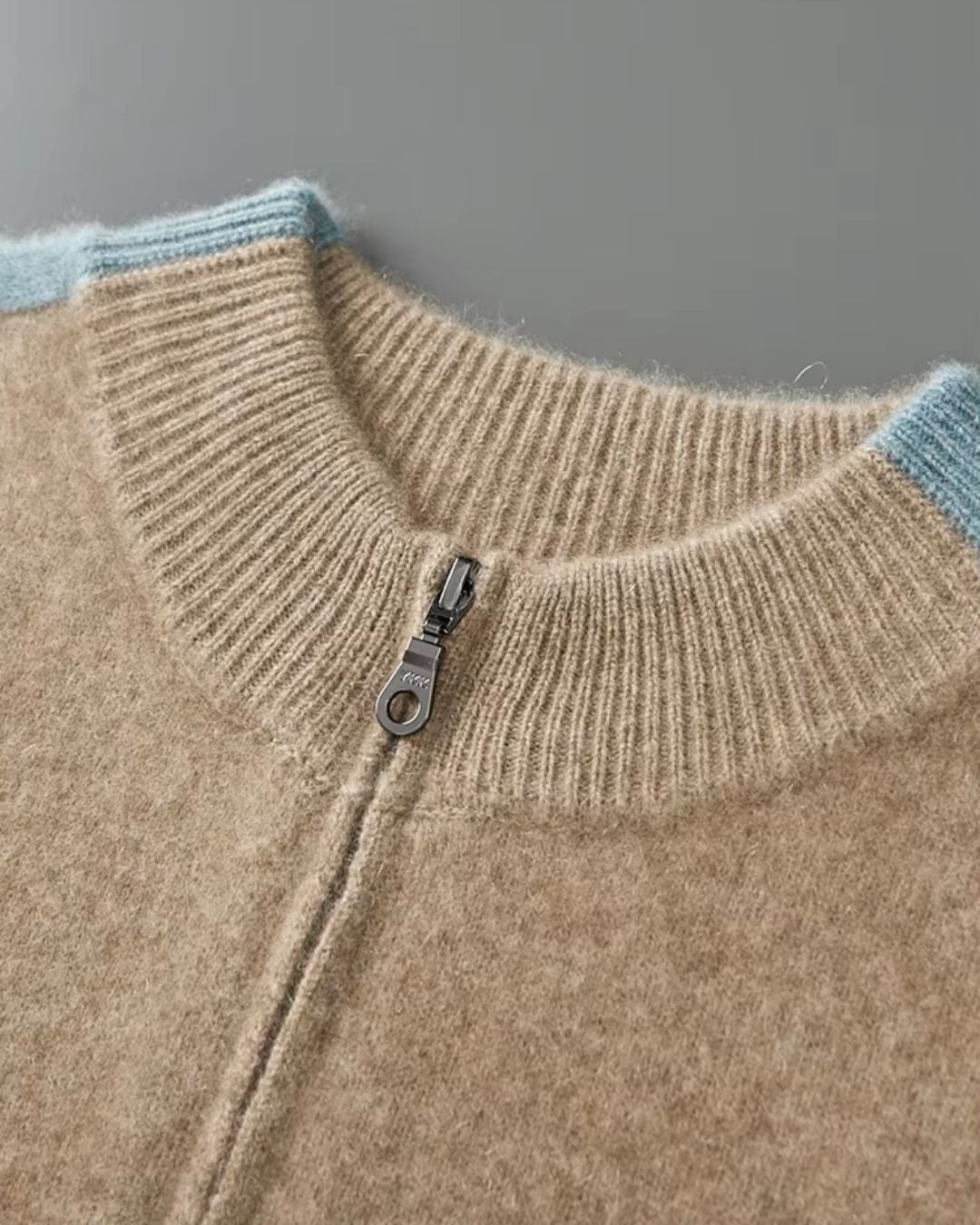 Merinowollen Full-Zip Sweater Two-Tone - Camel