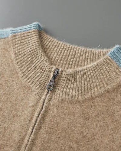 Merinowollen Full-Zip Sweater Two-Tone - Camel
