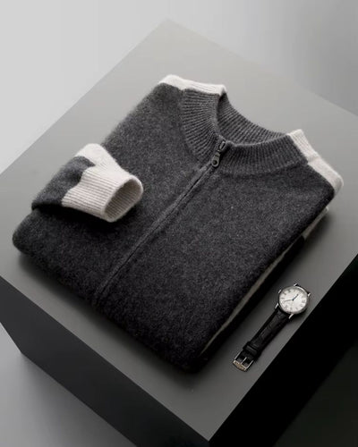 Merinowollen Full-Zip Sweater Two-Tone - Grafiet