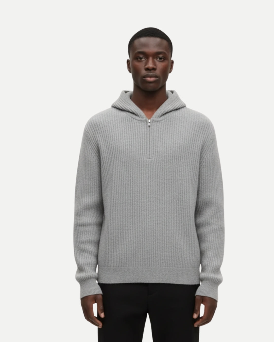 Merinowollen Half Zip Hoodie - Grijs