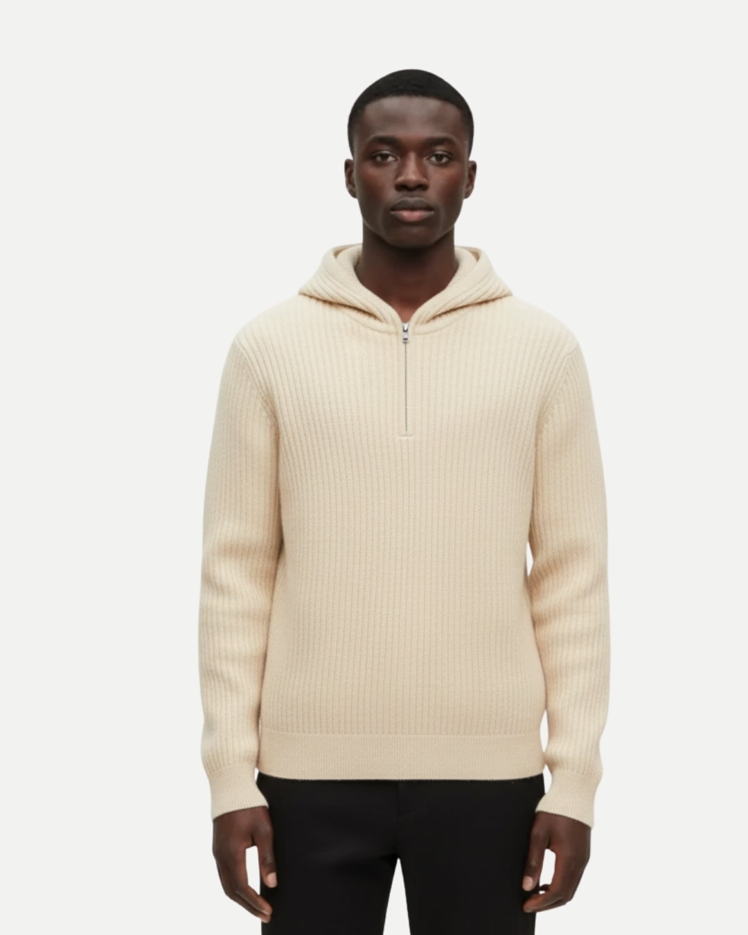 Merinowollen Half Zip Hoodie - Beige