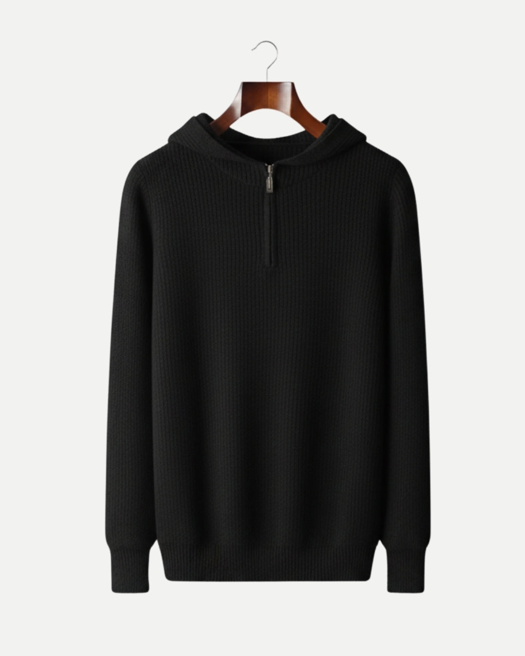 Merinowollen Half Zip Hoodie - Zwart