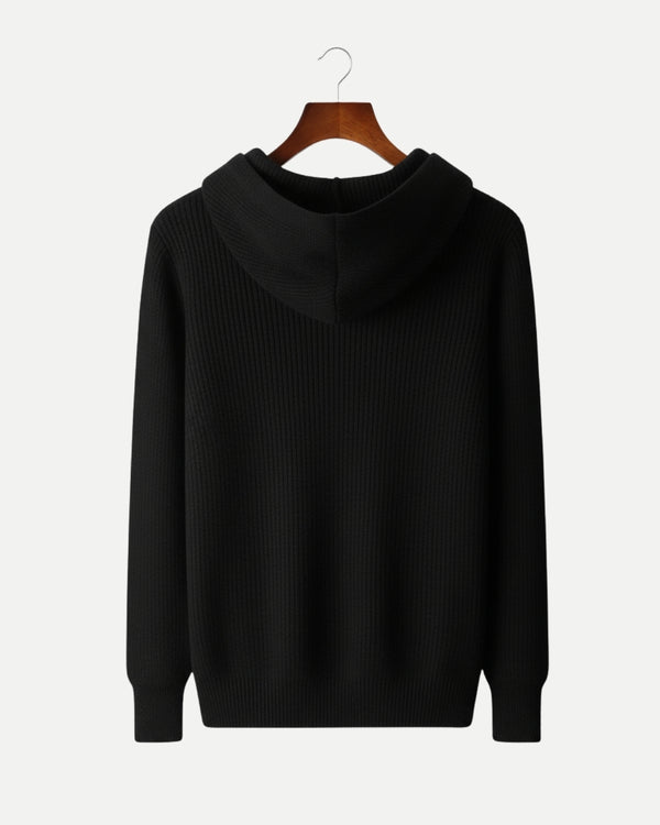 Merinowollen Half Zip Hoodie - Zwart