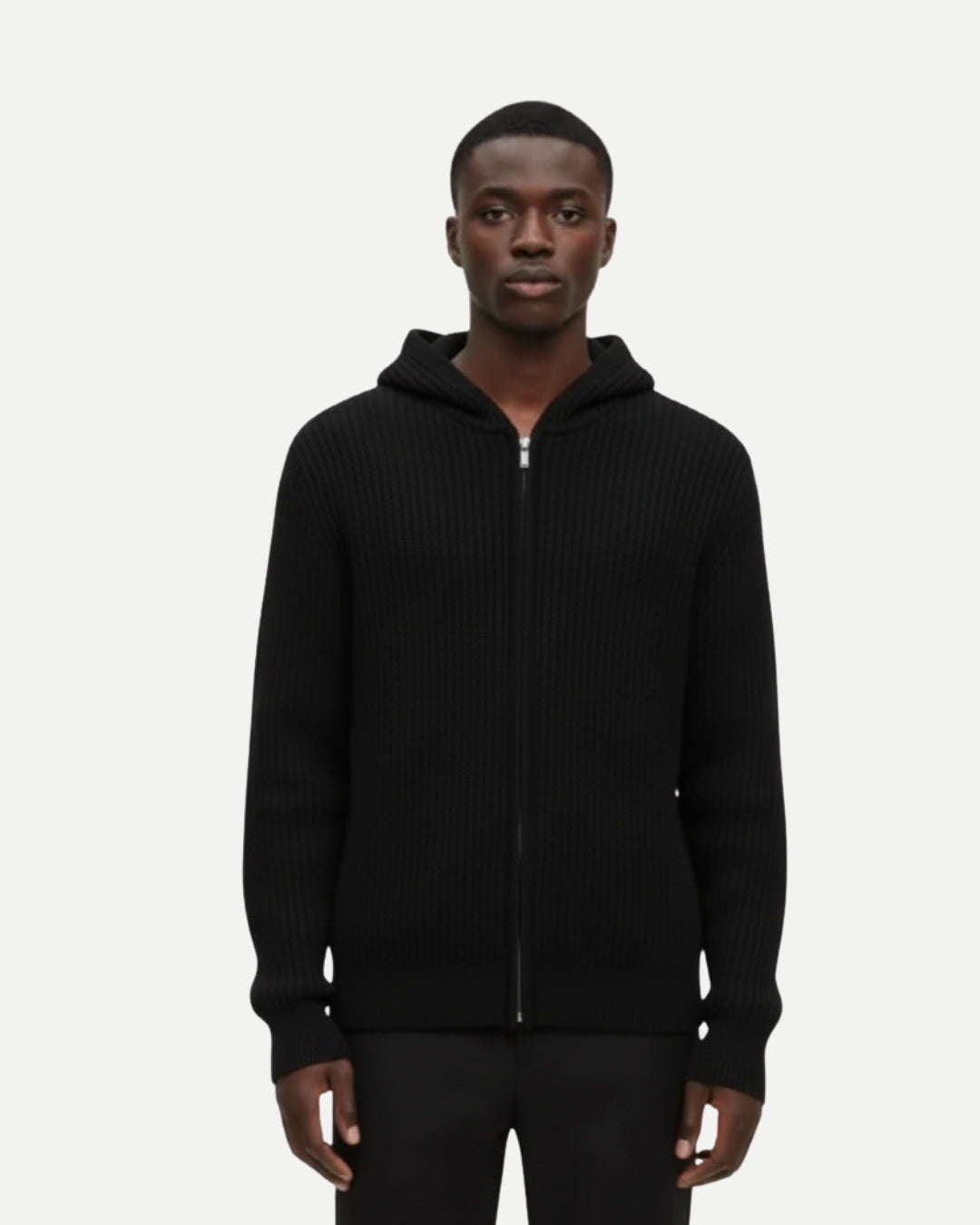 Merinowollen Half Zip Hoodie - Zwart