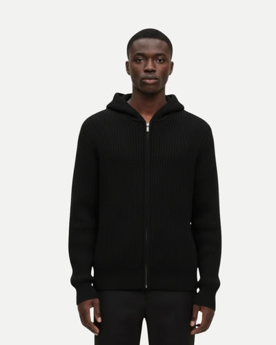 Merinowollen Half Zip Hoodie - Zwart