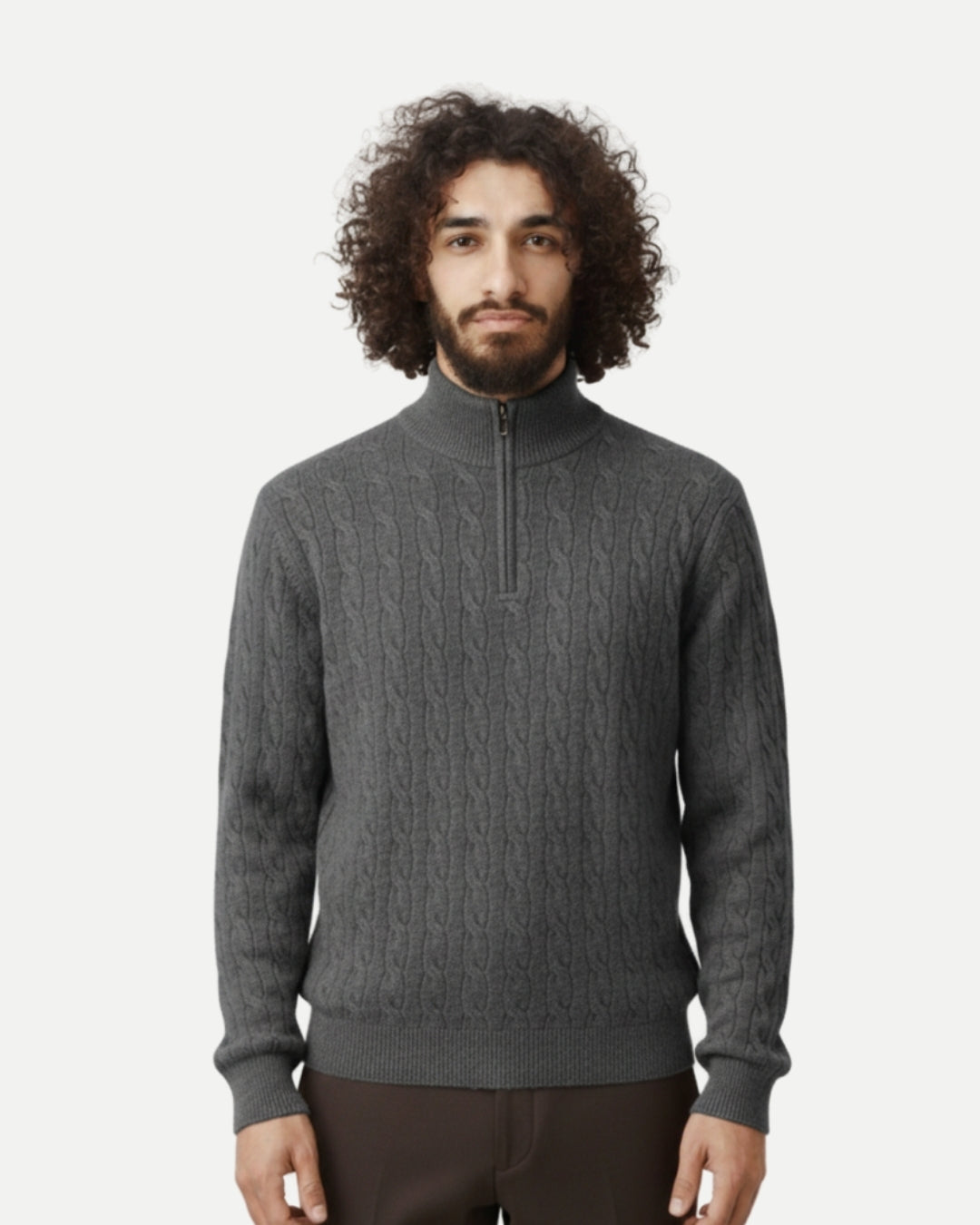 TQC - Merinowollen Kabelgebreide Half-zip Trui