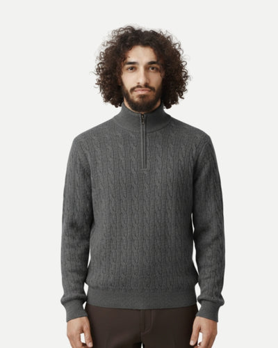 TQC - Merinowollen Kabelgebreide Half-zip Trui