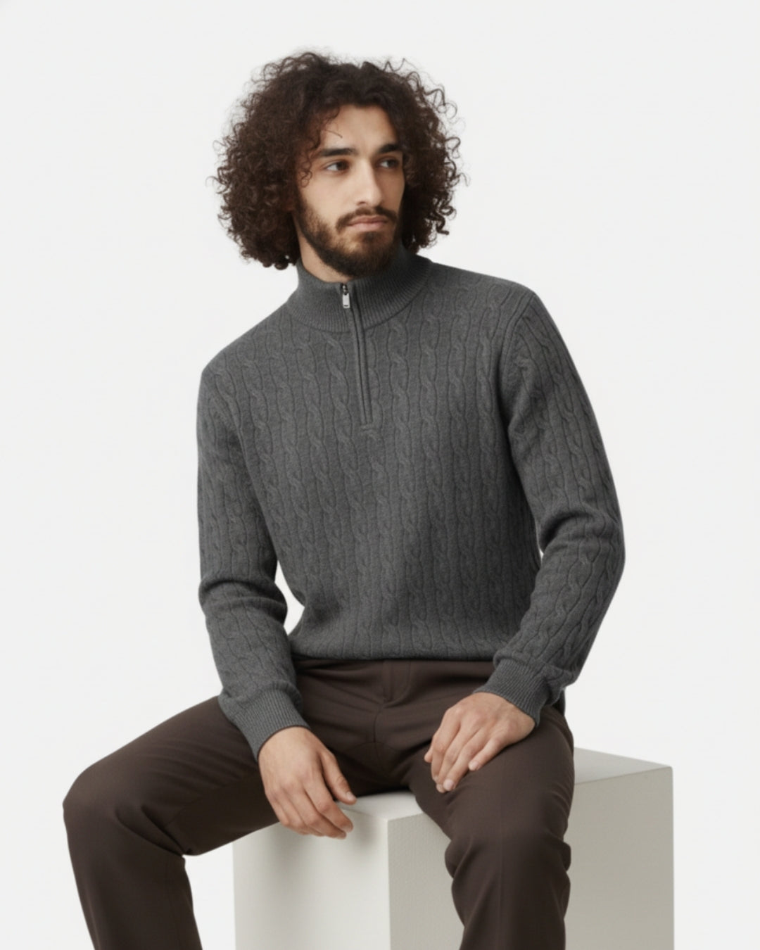 TQC - Merinowollen Kabelgebreide Half-zip Trui