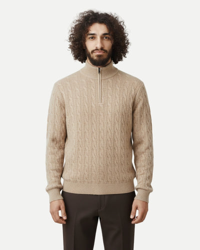 TQC - Merinowollen Kabelgebreide Half-zip Trui