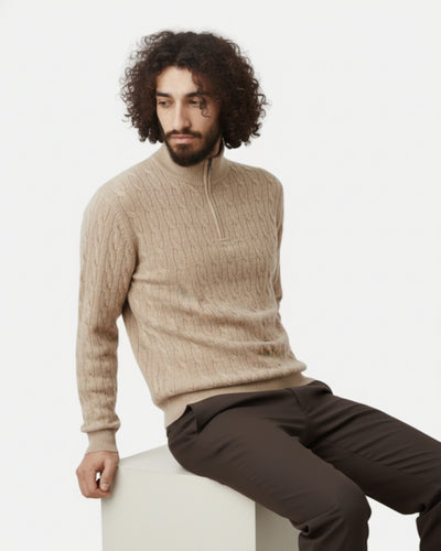 TQC - Merinowollen Kabelgebreide Half-zip Trui