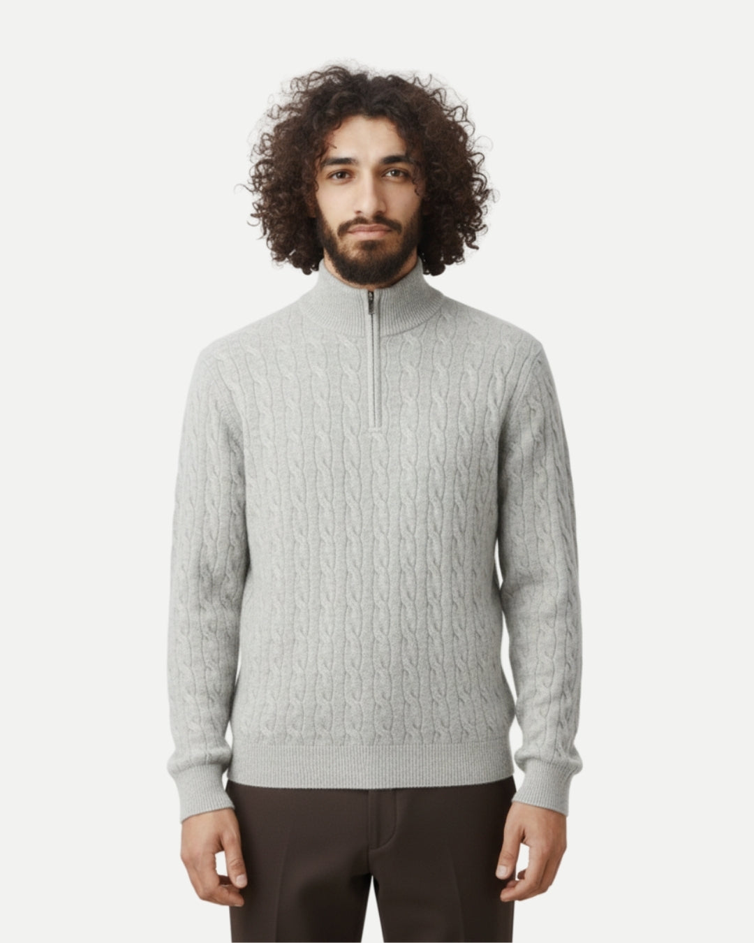 TQC - Merinowollen Kabelgebreide Half-zip Trui