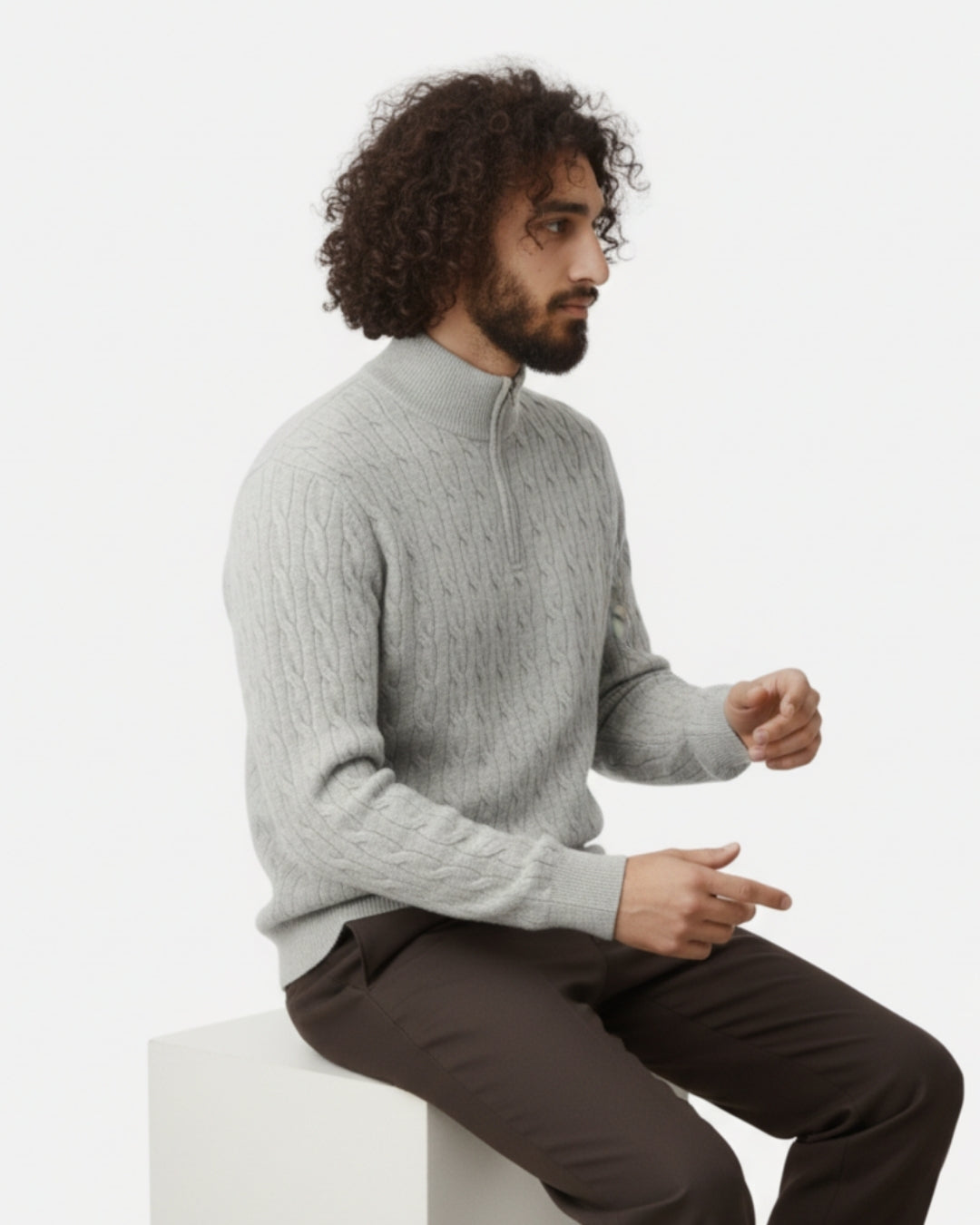 TQC - Merinowollen Kabelgebreide Half-zip Trui