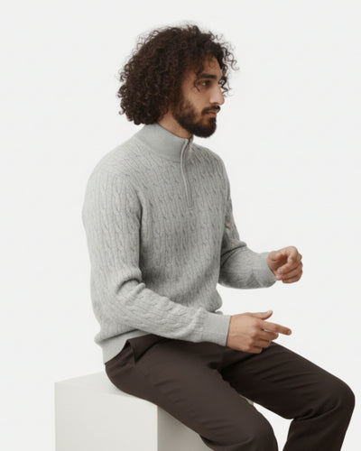 TQC - Merinowollen Kabelgebreide Half-zip Trui