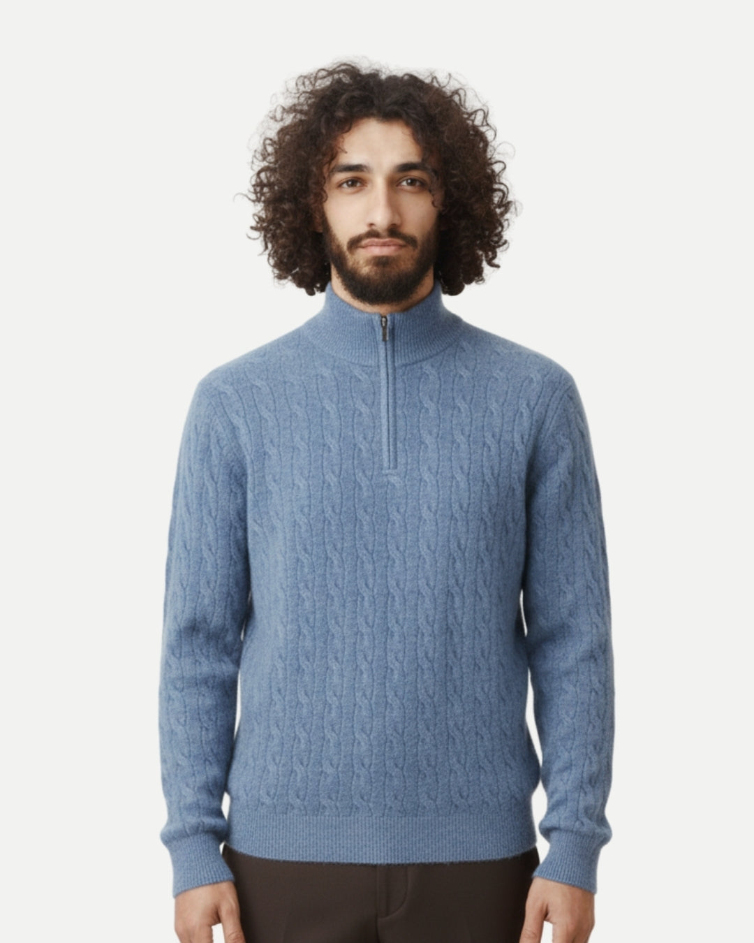 TQC - Merinowollen Kabelgebreide Half-zip Trui