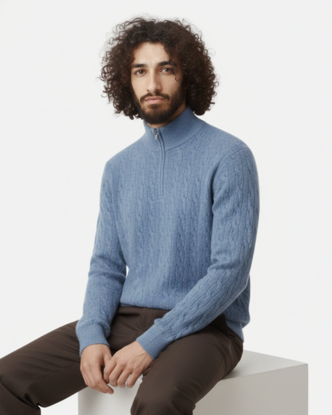 TQC - Merinowollen Kabelgebreide Half-zip Trui