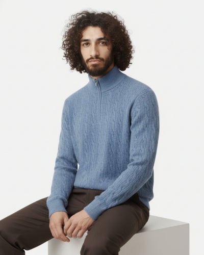 TQC - Merinowollen Kabelgebreide Half-zip Trui