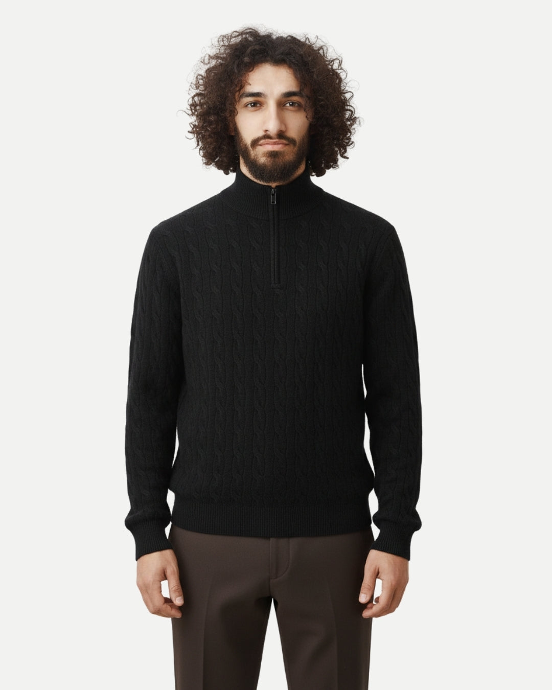 TQC - Merinowollen Kabelgebreide Half-zip Trui