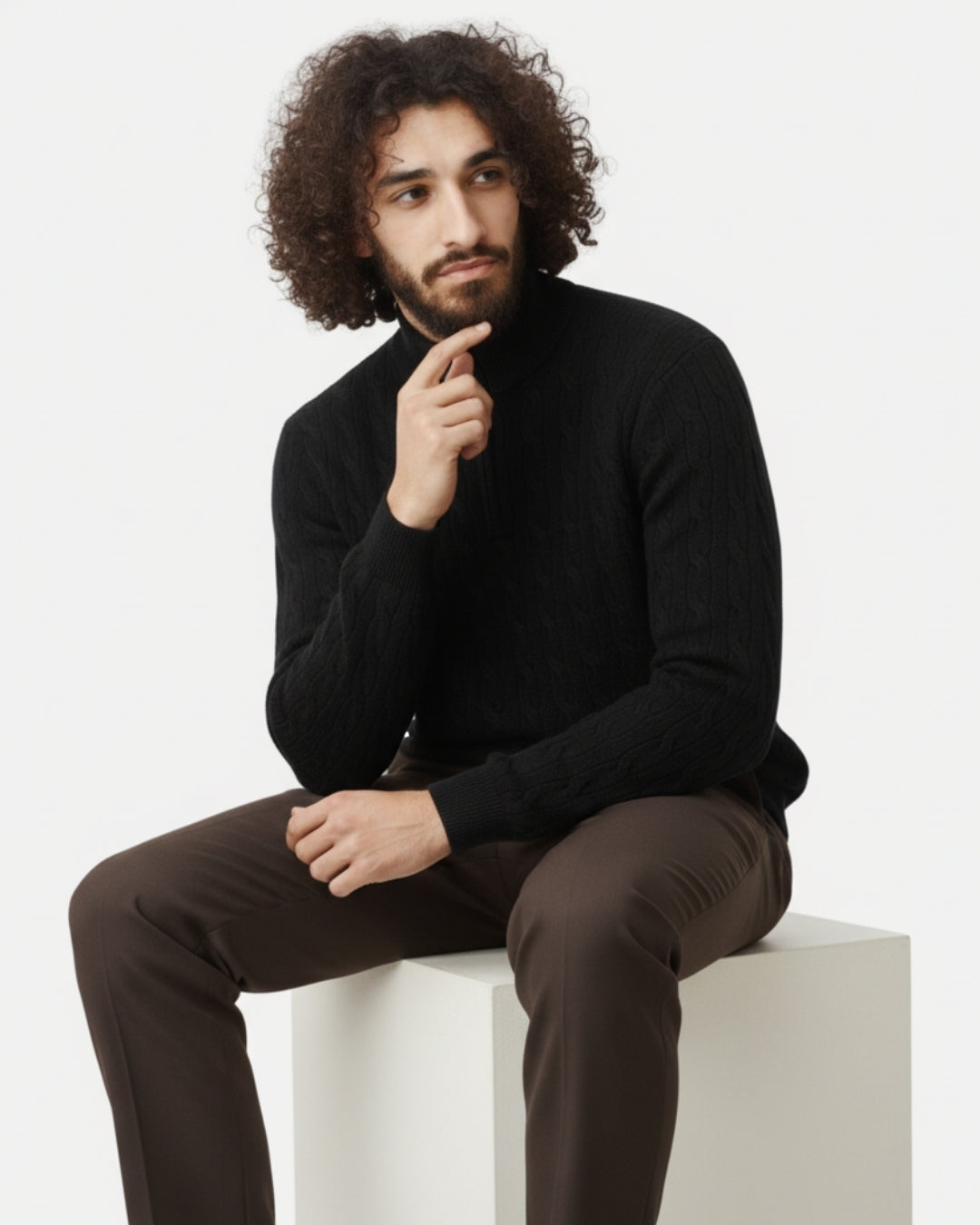 TQC - Merinowollen Kabelgebreide Half-zip Trui