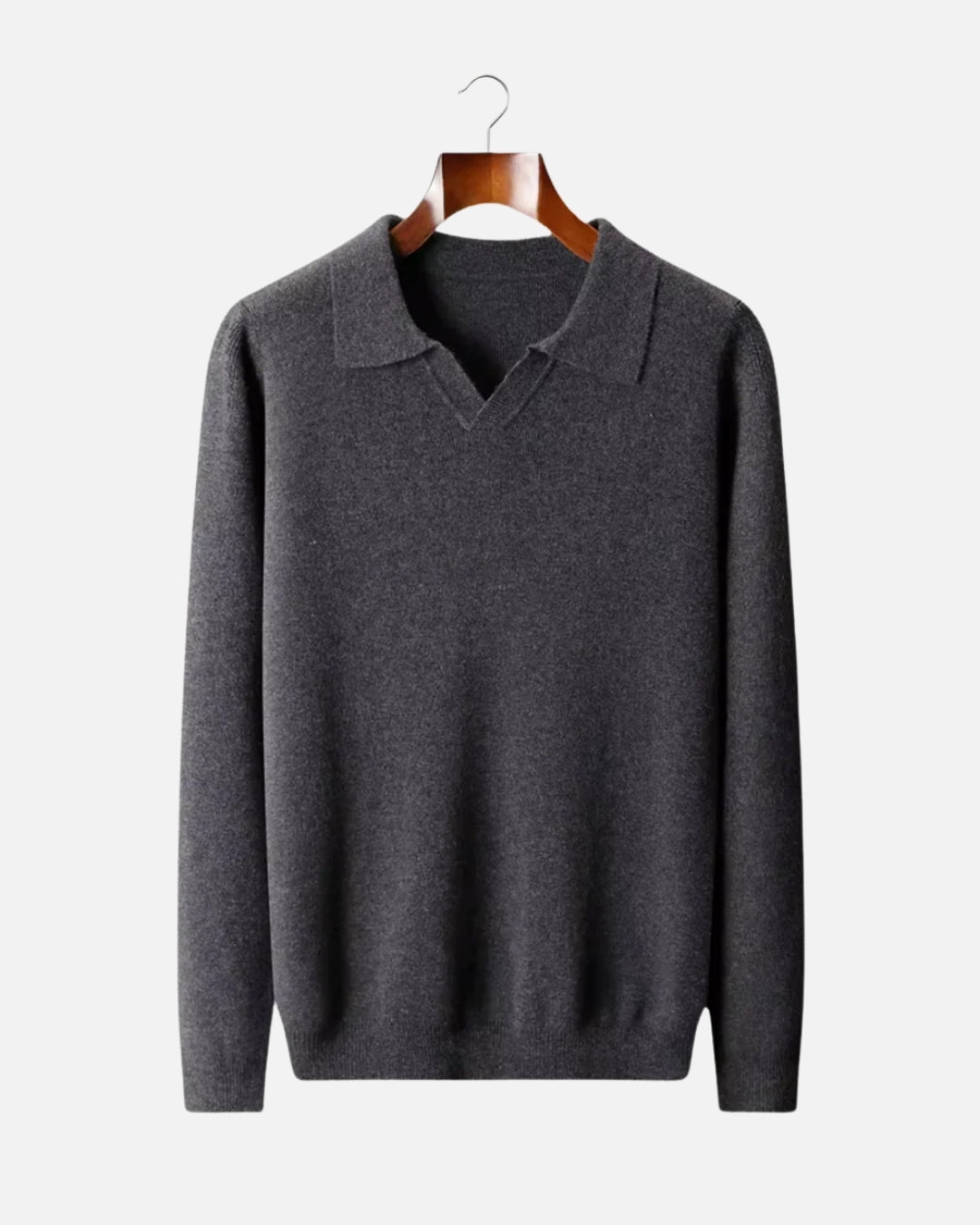 Merinowollen Knooploze Polo Sweater - Grafiet