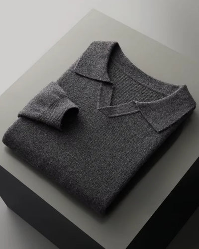 Merinowollen Knooploze Polo Sweater - Grafiet