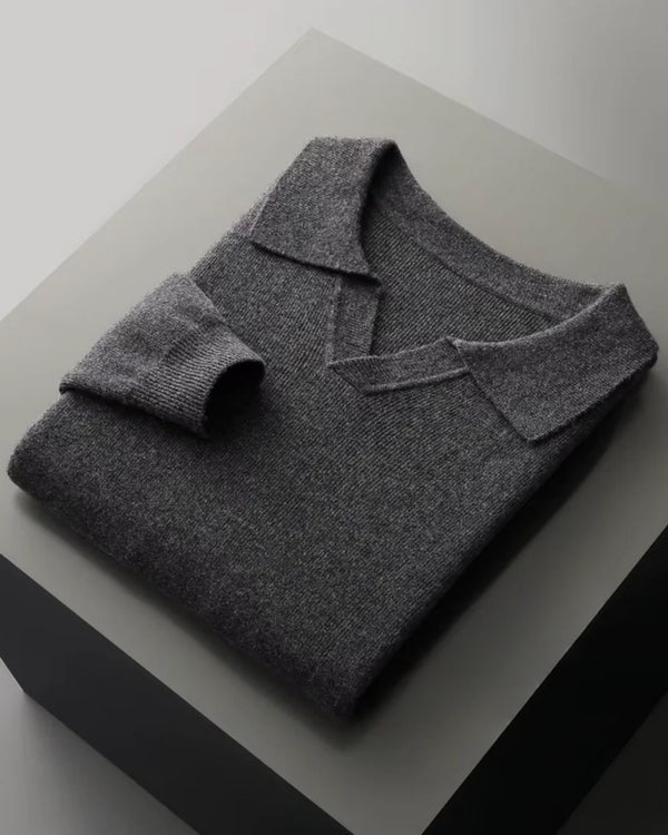 Merinowollen Knooploze Polo Sweater - Grafiet